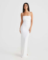 Gathered off-shoulder halter dress
